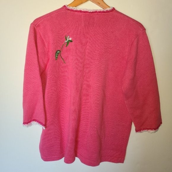 Storybook Knits Pink Cardigan Sweater Roses L - Picture 13 of 14